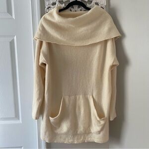 RTW Lambswool Angora Rabbit Fur Cowl Neck Tunic Sweater Dress VTG Luxury 90s M